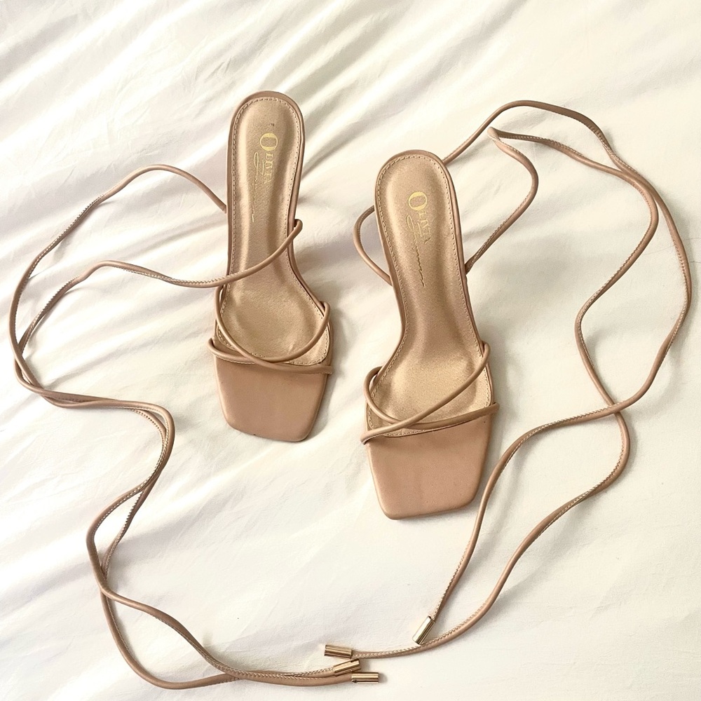 Nude Lace-Up Strappy Heels